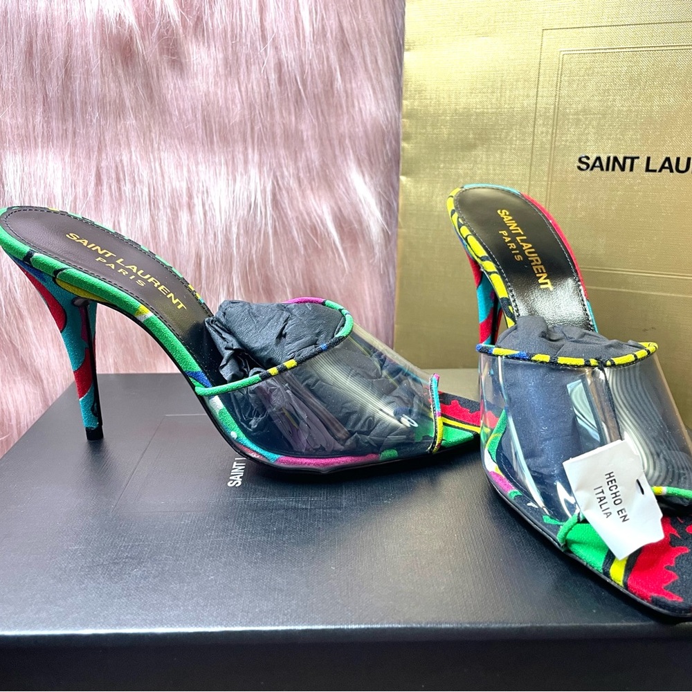 New Yves Saint Laurent (YSL) Flaw TPU/Ibiza Flower Transparent Multicolor Heels